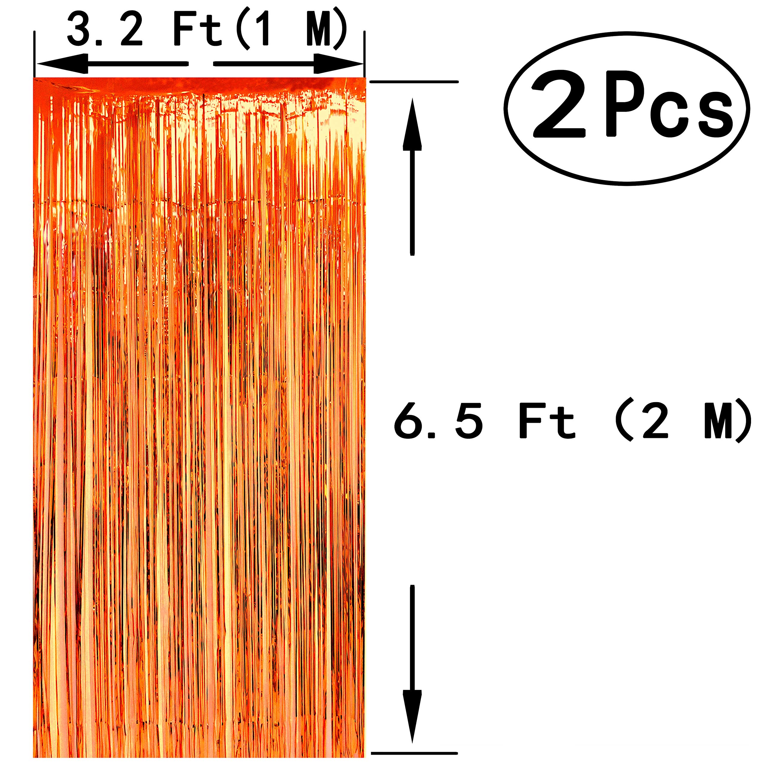 Orange Party Tinsel Foil Fringe Curtains - Fall Thanksgiving Carnival Halloween Construction 1St Birthday Graduation Wedding Par